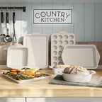 Country Kitchen Nonstick Stackable Bakeware Set - Heavy Duty, Durable, Easy Release Baking Set, Cream, 10 Pcs