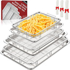 3 Set Air Fryer Basket, Air Fryer Pans and Tray for Oven with 90 PCS Parchment Papers, DEGOVIN Non-stick Stainless Steel Oven Air Fryer Basket and Tray-18.8" x 12.8" &15.7" x 11.6" & 12.8" x 8.9"