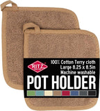 RITZ Terry Potholder & Hot Pad: Unparalleled Heat Resistant, Durable 100% Cotton – Ergonomically Designed for Optimal Grip – Easy-Care Machine Washable – 2-Pack, Mocha