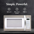 Farberware 1.3 Cu. Ft. Countertop Microwave Oven – 1100 Watts Power, Smart Sensor Auto Cook Settings, Defrost, Easy Clean and Child Safety Lock - White Platinum