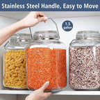 1.5 Gallon Glass Jar with Airtight Lid, Square Wide Mouth Mason Jars with Stainless Steel Handle, Large Glass Storage Containers for Canning, Flour, Sugar, Fermentation, Rice, Pickled Eggs
