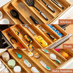 SMIRLY Silverware Drawer Organizer – Bamboo Kitchen Drawer Organizer, Adjustable Utensil Holder and Cutlery Tray, Drawer Dividers for Flatware and Kitchen Utensils