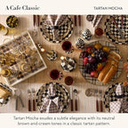 MACKENZIE-CHILDS Enamel Serving Platter, Decorative Serving Platter for Food, 16 Inches, Brown-and-White Tartan Mocha
