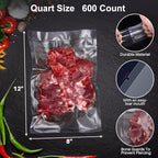 600 Vacuum Sealer Bags For Food 8x12 Inch, BPA Free Quart Freezer Sealed Bags, Compatible with All Heat Vacuum Sealers Machine, Heavy Duty, Great for vac storage, Meal Prep or Sous Vide