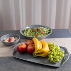 Large Vintage Melamine Serving Platter, Set of 2, 17x10 Inch Melamine Rectangular Serving Platter and Trays .Cool Gray