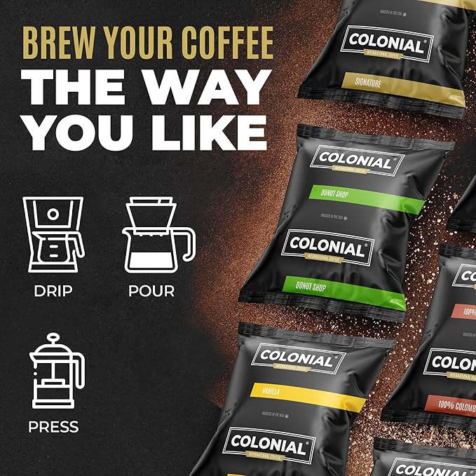 Colonial Coffee 32 Count Single Pot Coffee Packets – 100% Arabica Dark Roast | Pre-Measured Frac Packs for 12 Cup Maker | Bulk Ground Gourmet Coffee for Home & Office