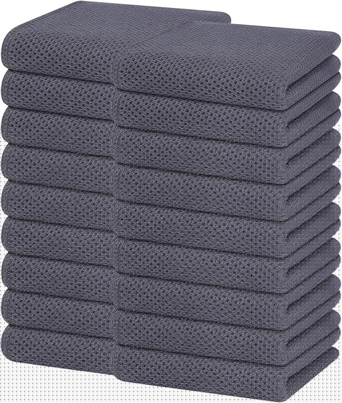 Homaxy 100% Cotton Waffle Weave Kitchen Dish Towels, Ultra Soft Absorbent Quick Drying Cleaning Towel, 13 x 28 Inches, 18-Pack, Dark Grey