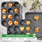 HONGBAKE Muffin Pan for Baking, Nonstick Cupcake Tin 12 Cup, 2 Pack Cup Cake Tray, Premium Cheesecake Pans, Dishwasher Safe - Dark Grey