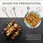 O-Yaki Flat Metal Kabob Skewer for Grilling – Set of 8 BBQ Skewers Stainless Steel with Storage Bag, Dishwasher Safe Skewers with Hook Handle & Sharp Tip for BBQ, Cookouts & Oven Use – 12 Inch