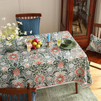 ISAENNE Designer Bohemian Linen Green Small Square Tablecloth,Floral Indoor Table Cloth,Stain Resistant Home Decor Tablecloths for Dining Thanksgiving Kitchen Party Christmas,67"*67"-Naples
