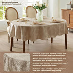 Newbridge Barcelona Luxury Damask Fabric Tablecloth, 60” Wide x 102” Oval, Golden Beige, 100% Polyester, No Iron, Soil Resistant Dining Room, Party and Banquet Table Cover