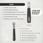 A Bar Above Black Handle Stainless Steel Channel Knife, Chef-Grade Citrus Garnish Tool, Zester and Fruit Peeler for Cocktails, Culinary Presentation, and Kitchen Use
