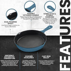 Utopia Kitchen Cast Iron Frying Pan 6.5 Inch, Cast Iron Chefs Pan, Pre Seasoned Skillet, Safe Grill Cookware for Indoor & Outdoor Use, Teal