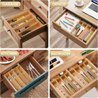 Silverware Organizer, 2 Pack 10 Inch Utensil Organizer Kitchen Drawer Organizer Bamboo Silverware Holder Cutlery Tray Organizer in Drawer Flatware Organizer Tray(5 slots, Natural）