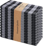 Urban Villa Cotton Dinner Napkins Set of 12, Highly Absorbent Soft Premium Cloth Napkins 20x20 Inches, Hotel Quality Reusable & Washable Table Dinner Napkins for Home - (Grey/Black, Buffalo Checkerd)