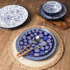 Selamica Ceramic Plates and Bowls Sets, 32 Pieces Dinnerware Sets for 8, Scratch Resistant Embossed Dishes Set for Family Gatherings, Dishwasher & Microwave Safe, Dark Blue