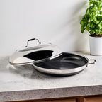 HexClad Hybrid Nonstick 14-Inch Frying Pan with Stainless Steel Lid, Stay-Cool Handles, Dishwasher-Friendly, Oven-Safe Up to 900°F, Induction Ready, Compatible with All Cooktops