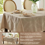Newbridge Barcelona Luxury Damask Fabric Tablecloth, 52” Wide x 52” Square, Golden Beige, 100% Polyester, No Iron, Soil Resistant Dining Room, Party and Banquet Table Cover