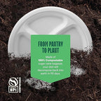 100% Compostable Paper Plates 10 Inch Bulk [500 Count] Heavy-Duty Dinner Plates with Compartments - Natural White Color Bagasse - Eco-Friendly Disposable Biodegradable Sugarcane - [Case 4/125 Pack]