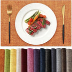 KXN Thanksgiving Placemats Set of 4, Dual-Layer Thickened Faux Linen Table Mats, Heat Resistant & Wrinkle-Free, Machine Washable Cloth Place Mats for Kitchen Dining Indoor Outdoor (Orange)
