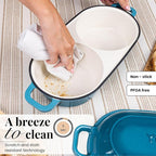 nuovva Dutch Oven For Sourdough Bread Baking – Enamelled Cast Iron Bread Loaf Pot – 500°F Oven Safe Non Stick Bread Pot – Double Round Loaf Space, 16.5cm Diameter, Light Blue