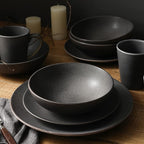 Stone Lain Grao Stoneware 16-Piece Dinnerware Set, Grey
