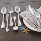 Lenox Silverware Set For 12, French Perle 65-Piece Flatware Set with Serving Utensils, Service For 12, Elegant 18/10 Stainless Steel Utensils with Beading, Knives Spoons & Forks (Silver, 65 Piece)