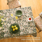 ISAENNE Designer Green Linen Long Rectangle Tablecloth,Floral French Country Indoor Table Cloth,Stain Resistant Home Decor Tablecloths for Dining Kitchen Thanksgiving Party,63"*94"-Brune