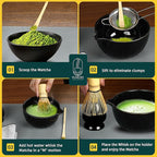 6 Pcs Matcha Whisk Set | Matcha kit with Black Bowl, Bamboo Whisk, Scoop, Sifter, Holder for whisk & Cleaning Cloth, Traditional Matcha Set in Magnetic Gift Box
