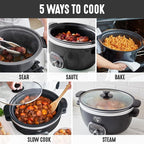GreenLife 8QT Slow Cooker, Non-Toxic PFAS-Free Ceramic Nonstick Removable Interior Bowl, Programmable, Family Friendly, Keep Warm, Stovetop & Oven Safe, Dishwasher Safe Parts, Timer, Glass Lid, Black