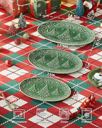 Christmas Tree Serving Platters, 14.5"/ 12.5"/11" Ceramic Oval Serving Trays, Green Serving Plates, Dishwasher and Microwave Safe, Set of 3