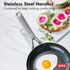 OXO Agility Series 8" Frying Pan Skillet, Ceramic Nonstick Cookware PFAS-Free, Induction Suitable, Quick Even Heating, Stainless Steel Handle, Chip-Free Rims, Dishwasher and Oven Safe, Black
