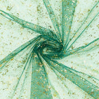 Artoid Mode 6PCS Green Gold Gauze Table Runner 120 Inch 10FT, Glitter Metallic Foil Sheer Dining Wedding Anniversary Holiday Table Decor for Home Party