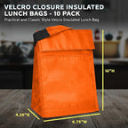 DISCOUNT PROMOS 10 Hook and Loop Insulated Lunch Bags Set - Polyester, Durable, Vibrant, Reusable - Orange