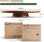 13" Acacia Cake Stand Rotating – Rustic Wood Pedestal Stands Turntable with 2 Icing Spatulas, 3 Smoothers – Wooden Spinning Cake Decorating Serving for Cupcake Dessert Display in Party, Wedding