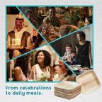 100% Natural 8 Inch Square Palm Leaf 50 Plates + 100 Cutlery (50 Forks & 50 Knives), Biodegradable Dinnerware for Catering, Birthdays, Halloween, BBQs, Alternative to Paper & Bamboo Plates Disposable