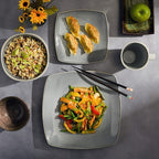 Gibson Elite Soho Lounge Square Reactive Glaze Stoneware Dinnerware Set, Service for 4 (16pc), Light Gray