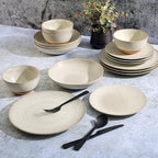 Gibson Elite 16 Piece Dreamweaver Double Bowl Terracotta Reactive Dinnerware Set - Sand Cream, Service for 4 (16pcs)