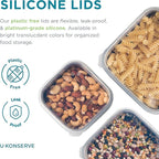 U Konserve Stainless Steel Nested Trio Food Storage Container Bento Box, Set of 3 (15, 30, & 50 oz), Leak Resistant, Silicone Lid, Dishwasher Safe, Plastic Free