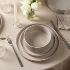 Stone Lain Haven Modern Stoneware 4 Piece Dinner Plates Sets, Dish Set for 4,Reactive Glaze Beige