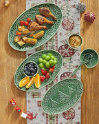 Christmas Tree Serving Platters, 14.5"/ 12.5"/11" Ceramic Oval Serving Trays, Green Serving Plates, Dishwasher and Microwave Safe, Set of 3