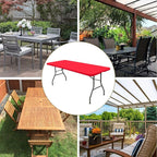 6 Pack Stretch Fabric Table Top Cap Cover, fits 8' Tables, Spandex Table Covers Washable Elastic Universal Rectangle Tablecloth Protector for Indoor Outdoor Party Picnic Wedding, Red, 30" W x 96" L