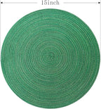 FunWheat Round Placemats Set of 6 Table Mats for Dining Tables Washable Non-Slip Place mats 15 Inch (Green Shine)