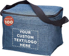 Custom Insulated Cooler Lunch Bag Set of 100, Personalized Bulk Pack - Perfect for Work, Travel, Outdoor Events - Blue