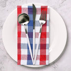 Urban Villa Cotton Dinner Napkins Set of 6, 20x20 Inche Soft Premium Cotton Napkins, Hotel Quality Highly Absorbent, Reusable & Washable Table Dinner Napkins (Red/Blue/White, Buffalo Checks)