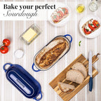 Enamelled Cast Iron Bread Loaf Pot – Dutch Oven For Sourdough Bread Baking – Oven Safe Non Stick Bread Pot – Rectangular, Dark Blue, 34cm x 16cm – by Nuovva