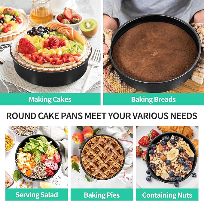 P&P CHEF 8 Inch Cake Pan Set of 3, Non-Stick Round Cake Pans Tins for Tier Smash Cakes, Baking Pans Set & Essential Bakeware, Stainless Steel Core & Leak-Proof