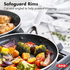 OXO Agility Series 9.5" and 11” Frying Pan Skillet Set, Ceramic Nonstick Cookware PFAS-Free Induction Suitable Quick Even Heating, Stainless Steel Handle, Chip-Free Rims Dishwasher and Oven Safe Black