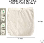 (2-Pack, Large 12in x 12in) Organic Cotton Cold Brew Coffee Bag - Designed in California - Reusable Coffee Filter with EasyOpen Drawstring Cold Brew Maker for Pitchers, Mason Jars, & Toddy Systems