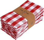 Urban Villa Cloth Dinner Napkins Set of 12 100% Cotton Red White Checks Highly Absorbent Washable Reusable Durable Ideal for Home Farmhouse Party Wedding Everyday Use